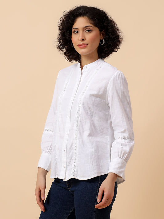 Top for Women | Breathable & Soft with Color Fastness Regular Fit Mandarin Collar Cotton Fabric Solid Pattern