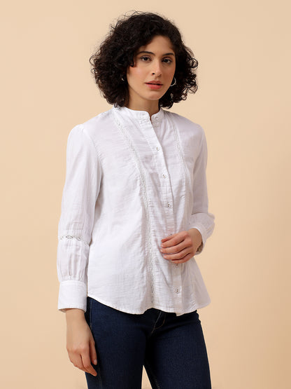 Top for Women | Breathable & Soft with Color Fastness Regular Fit Mandarin Collar Cotton Fabric Solid Pattern