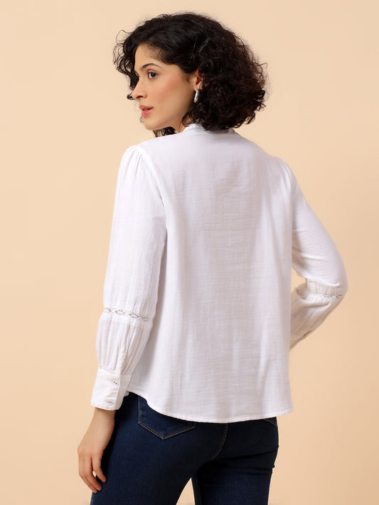 Top for Women | Breathable & Soft with Color Fastness Regular Fit Mandarin Collar Cotton Fabric Solid Pattern