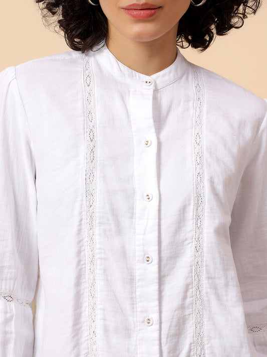 Top for Women | Breathable & Soft with Color Fastness Regular Fit Mandarin Collar Cotton Fabric Solid Pattern