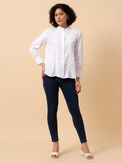 Top for Women | Breathable & Soft with Color Fastness Regular Fit Mandarin Collar Cotton Fabric Solid Pattern