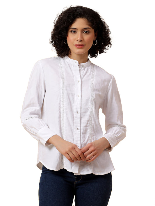 Top for Women | Breathable & Soft with Color Fastness Regular Fit Mandarin Collar Cotton Fabric Solid Pattern