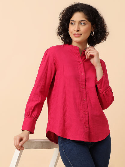 Top for Women | Breathable & Soft with Color Fastness Regular Fit Mandarin Collar Cotton Fabric Solid Pattern