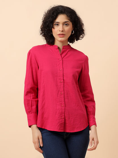 Top for Women | Breathable & Soft with Color Fastness Regular Fit Mandarin Collar Cotton Fabric Solid Pattern