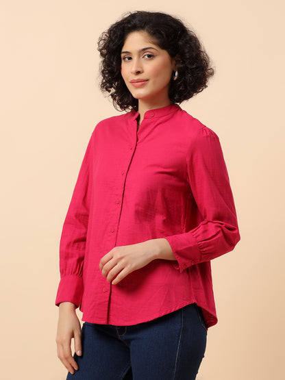 Top for Women | Breathable & Soft with Color Fastness Regular Fit Mandarin Collar Cotton Fabric Solid Pattern