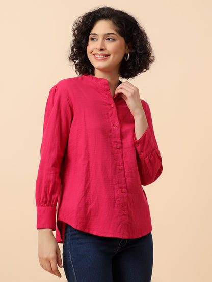 Top for Women | Breathable & Soft with Color Fastness Regular Fit Mandarin Collar Cotton Fabric Solid Pattern