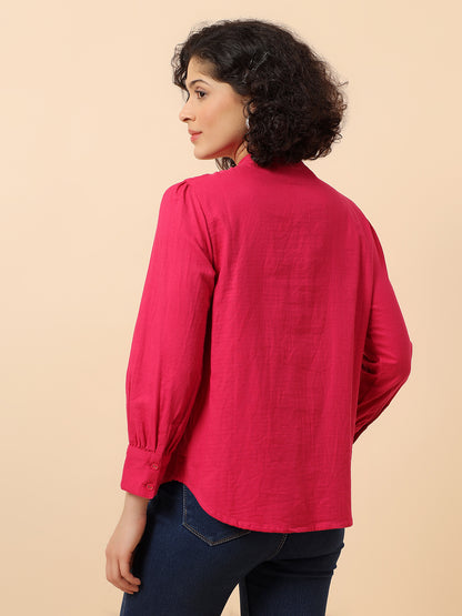 Top for Women | Breathable & Soft with Color Fastness Regular Fit Mandarin Collar Cotton Fabric Solid Pattern