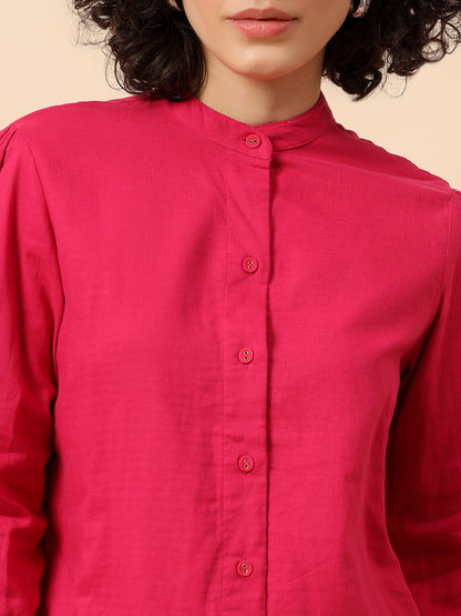 Top for Women | Breathable & Soft with Color Fastness Regular Fit Mandarin Collar Cotton Fabric Solid Pattern
