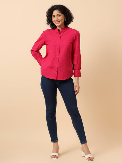 Top for Women | Breathable & Soft with Color Fastness Regular Fit Mandarin Collar Cotton Fabric Solid Pattern