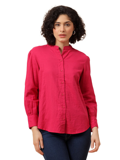 Top for Women | Breathable & Soft with Color Fastness Regular Fit Mandarin Collar Cotton Fabric Solid Pattern
