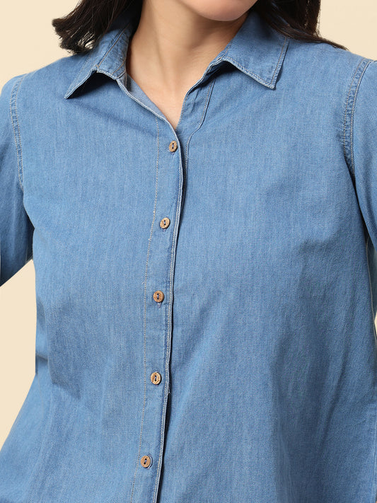 Top for Women | Breathable & Soft with Color Fastness Regular Fit Spread Collar Cotton Fabric Solid Pattern