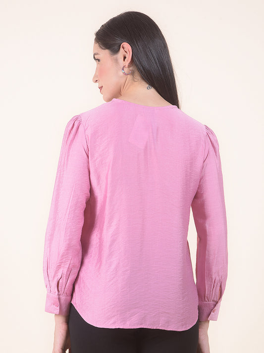 Women Pink Regular Fit Solid Full Sleeve Top