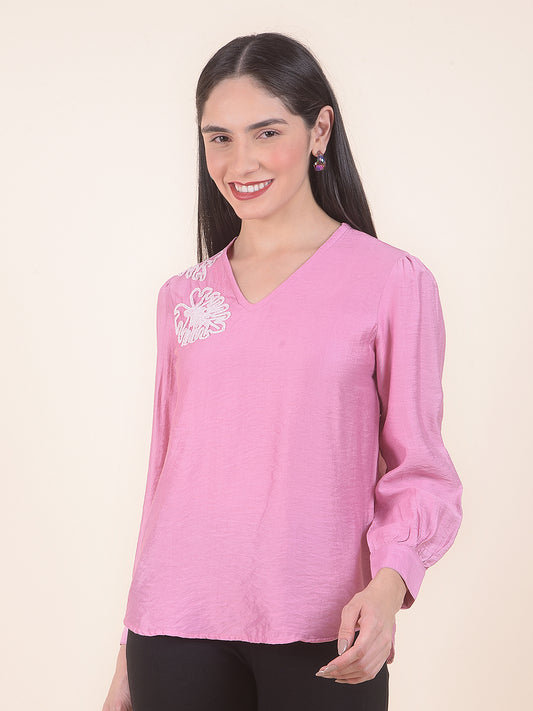 Women Pink Regular Fit Solid Full Sleeve Top
