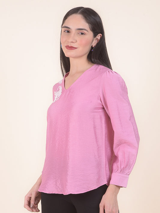 Women Pink Regular Fit Solid Full Sleeve Top