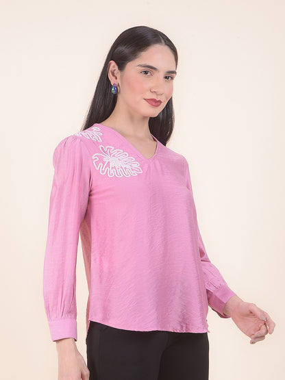 Women Pink Regular Fit Solid Full Sleeve Top