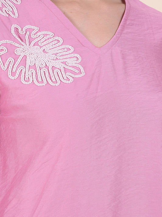 Women Pink Regular Fit Solid Full Sleeve Top