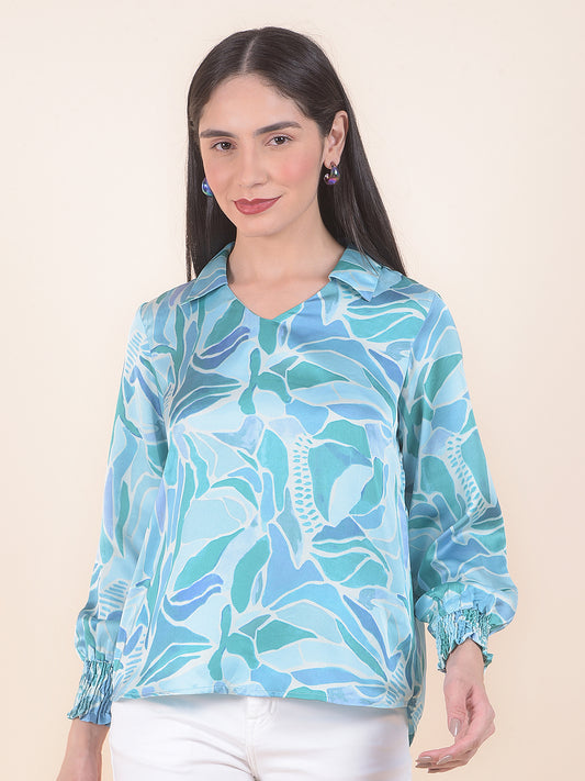 Women Green Regular Fit Printed Full Sleeve Top