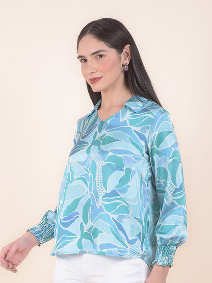 Women Green Regular Fit Printed Full Sleeve Top