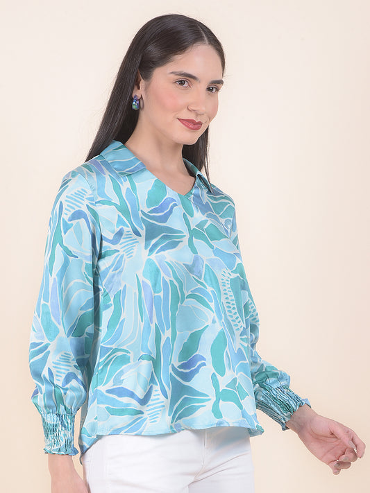 Women Green Regular Fit Printed Full Sleeve Top