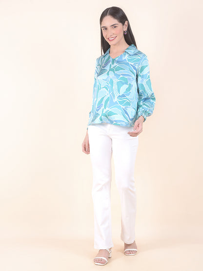 Women Green Regular Fit Printed Full Sleeve Top