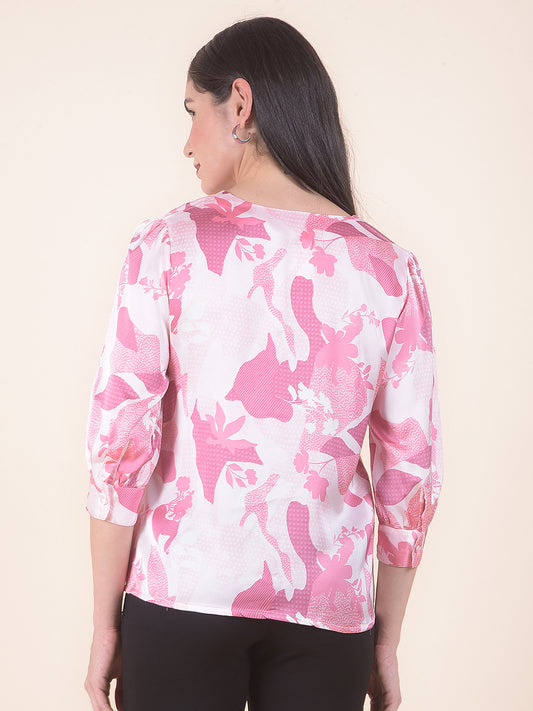 Women Pink Regular Fit Printed Half Sleeve Top