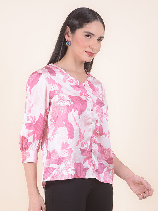 Women Pink Regular Fit Printed Half Sleeve Top
