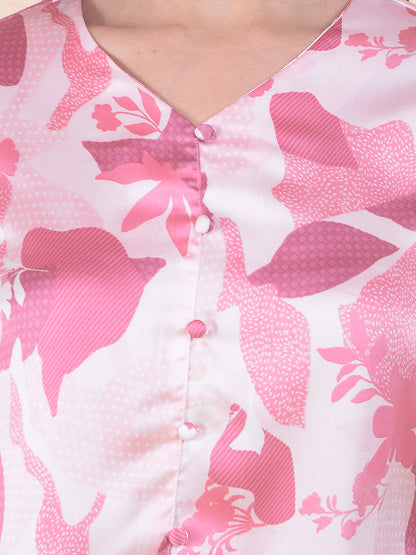 Women Pink Regular Fit Printed Half Sleeve Top