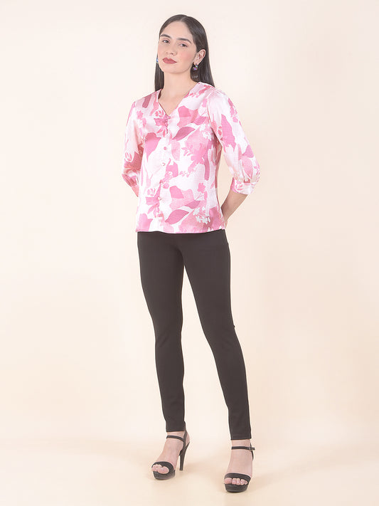 Women Pink Regular Fit Printed Half Sleeve Top