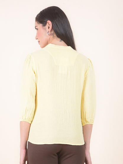 Women Lemon Regular Fit Solid Half Sleeve Top