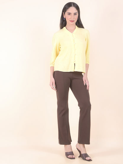 Women Lemon Regular Fit Solid Half Sleeve Top