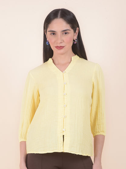 Women Lemon Regular Fit Solid Half Sleeve Top