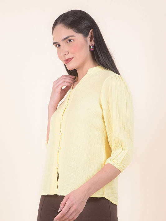 Women Lemon Regular Fit Solid Half Sleeve Top