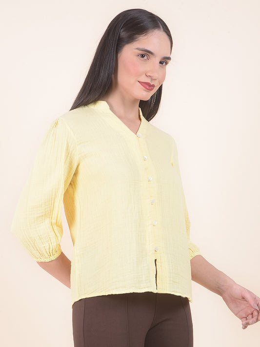 Women Lemon Regular Fit Solid Half Sleeve Top