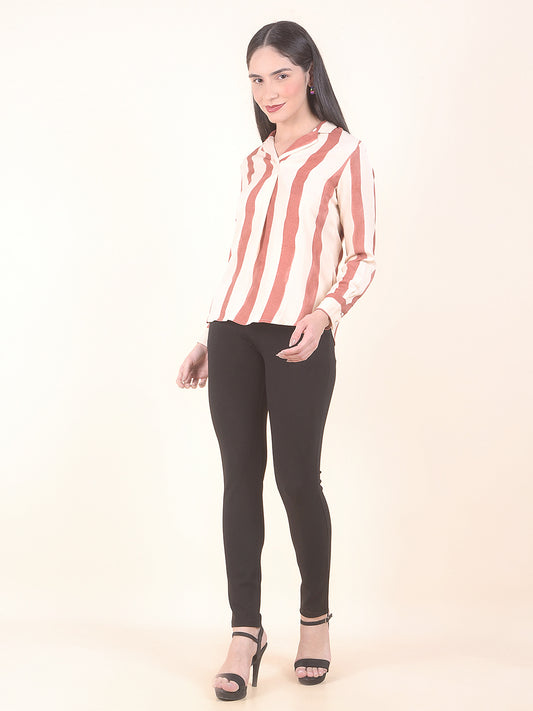 Women Brown Regular Fit Printed Full Sleeve Top
