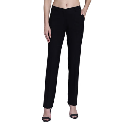 Women's Formal Flat Front Black Full length Mid Rise Trousers