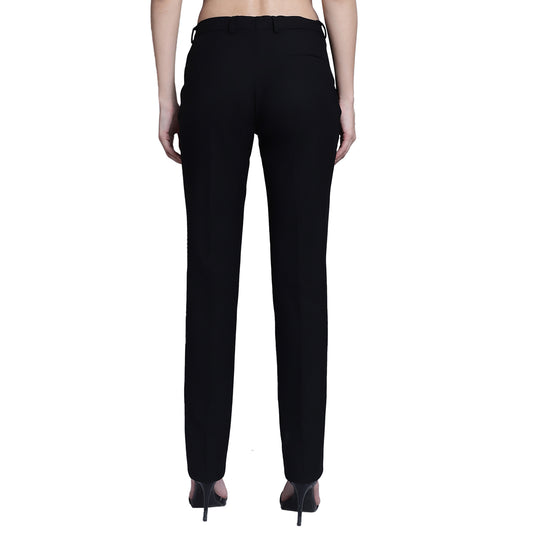 Women's Formal Flat Front Black Full length Mid Rise Trousers