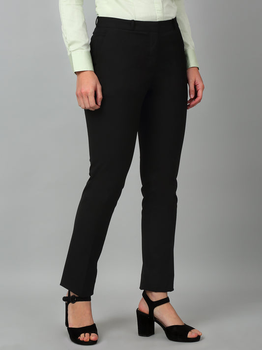 Women's Formal Flat Front Black Full length Mid rise Trousers
