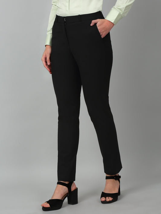 Women's Formal Flat Front Black Full length Mid rise Trousers