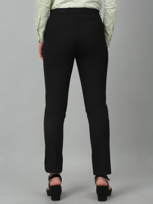 Women's Formal Flat Front Black Full length Mid rise Trousers