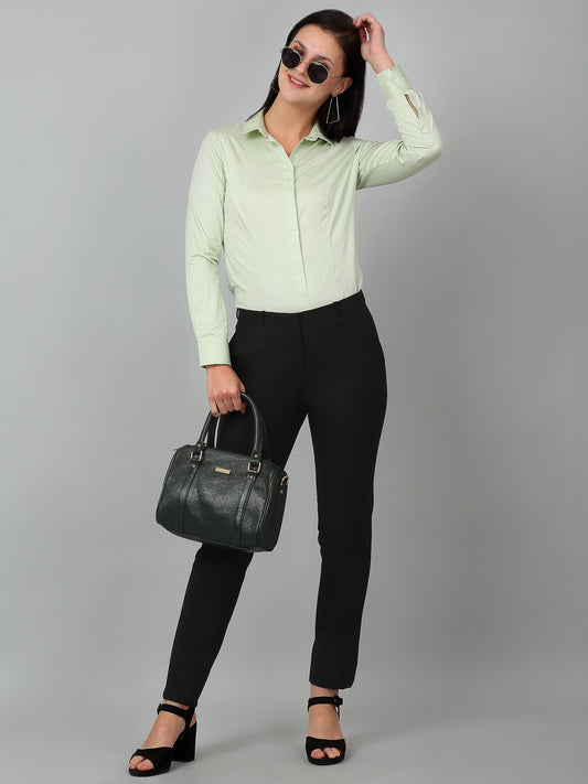 Women's Formal Flat Front Black Full length Mid rise Trousers