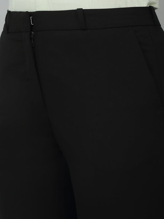 Women's Formal Flat Front Black Full length Mid rise Trousers
