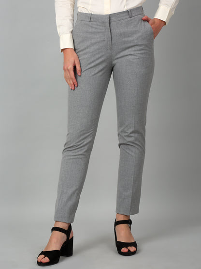 Women's Formal Flat Front Grey   Full length Mid rise Trousers