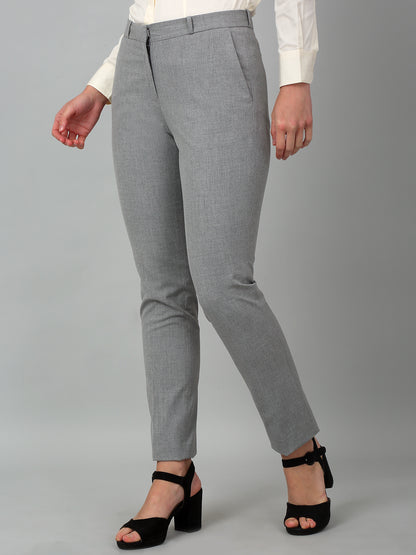 Women's Formal Flat Front Grey   Full length Mid rise Trousers