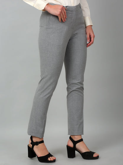 Women's Formal Flat Front Grey   Full length Mid rise Trousers