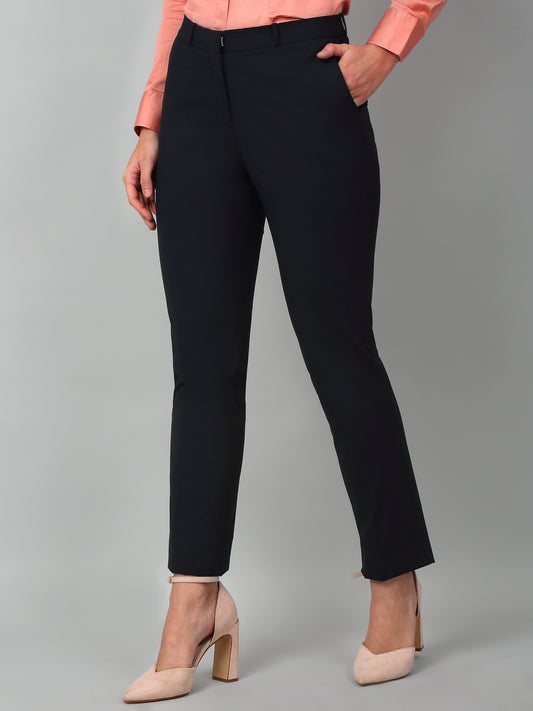 Women's Formal Flat Front Navy Blue Full length Mid rise Trousers