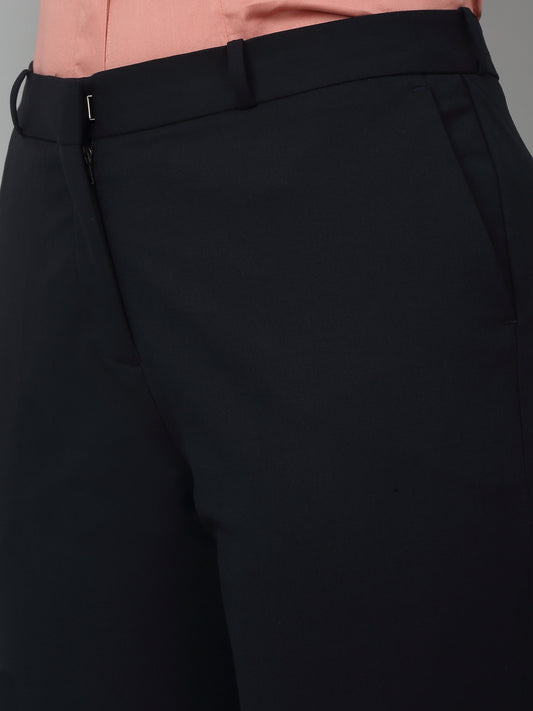 Women's Formal Flat Front Navy Blue Full length Mid rise Trousers