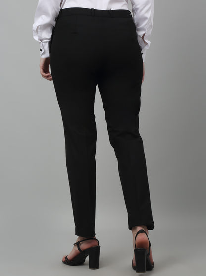 Women's Formal Flat Front Black Full length Mid rise Trousers