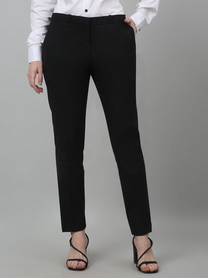 Women's Formal Flat Front Black Full length Mid rise Trousers