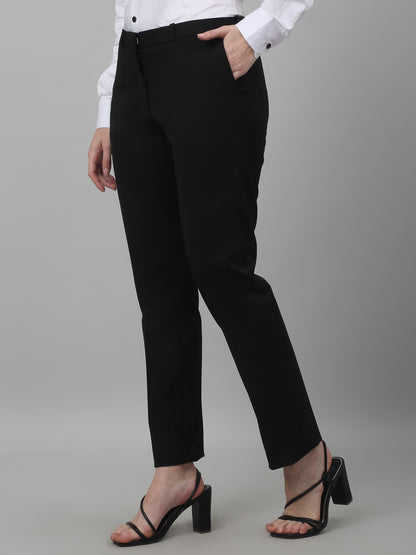 Women's Formal Flat Front Black Full length Mid rise Trousers