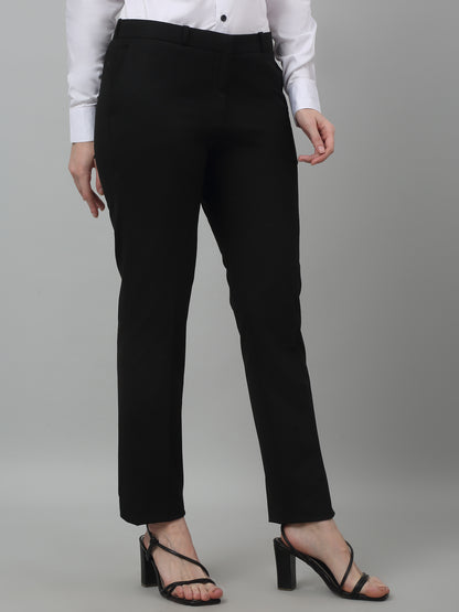 Women's Formal Flat Front Black Full length Mid rise Trousers